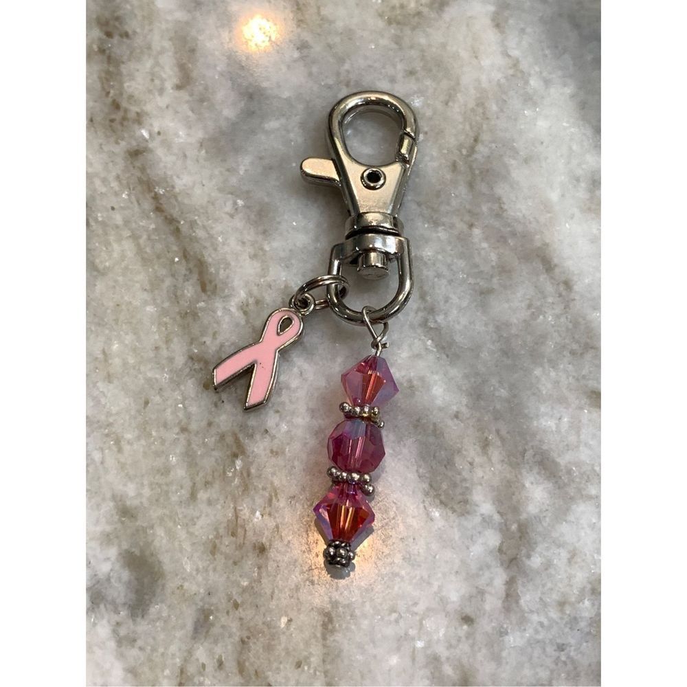 Handmade Pink Crystal Scissor Key Ring FOB #pink #breast cancer #October